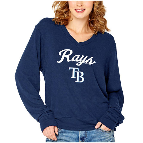 Tampa Bay Rays Soft as a Grape Women's Drapey V-Neck Sweatshirt - Navy