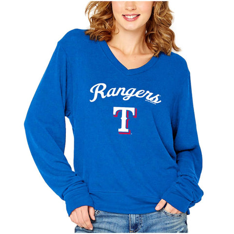 Texas Rangers Soft as a Grape Women's Drapey V-Neck Sweatshirt - Royal