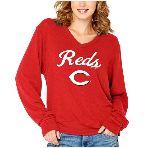 Cincinnati Reds Soft as a Grape Women's Drapey V-Neck Sweatshirt - Red