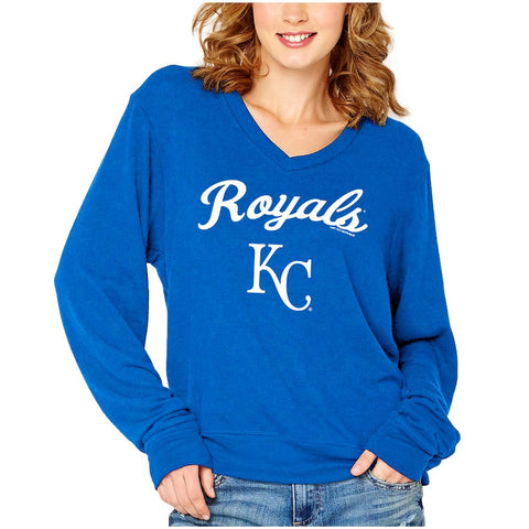 Kansas City Royals Soft as a Grape Women's Drapey V-Neck Sweatshirt - Royal