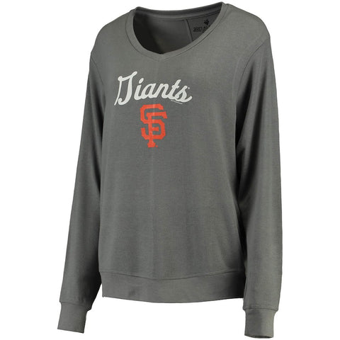 San Francisco Giants Soft as a Grape Women's Drapey V-Neck Sweatshirt - Charcoal