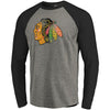 Chicago Blackhawks Distressed Primary Logo Tri-Blend Raglan T-Shirt - Black