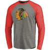 Chicago Blackhawks Distressed Primary Logo Tri-Blend Raglan T-Shirt - Gray