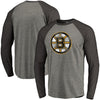 Boston Bruins Distressed Primary Logo Tri-Blend Raglan T-Shirt - Gray