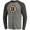 Boston Bruins Distressed Primary Logo Tri-Blend Raglan T-Shirt - Gray
