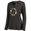Boston Bruins   Women's Distressed Primary Logo Tri-Blend Long Sleeve V-Neck T-Shirt - Black