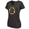 Boston Bruins Women's Distressed Primary Logo Tri-Blend T-Shirt - Black