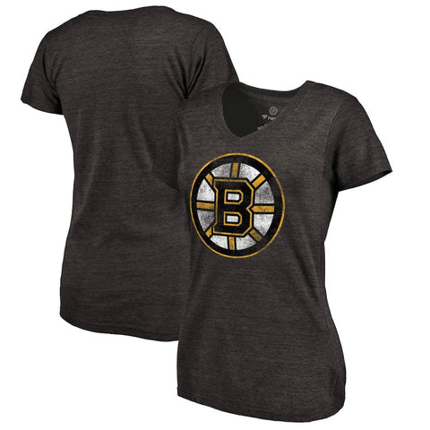 Boston Bruins Women's Distressed Primary Logo Tri-Blend T-Shirt - Black