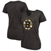 Boston Bruins Women's Distressed Primary Logo Tri-Blend T-Shirt - Black