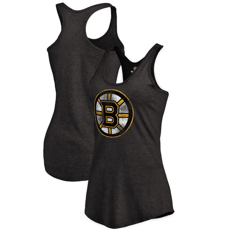 Boston Bruins Women's Distressed Primary Logo Tri-Blend Tank Top - Black