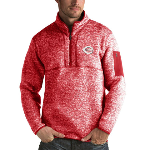Cincinnati Reds Antigua Fortune Half-Zip Sweater - Heathered Red