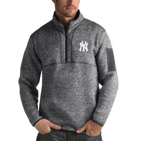 New York Yankees Antigua Fortune Half-Zip Sweater - Heathered Charcoal