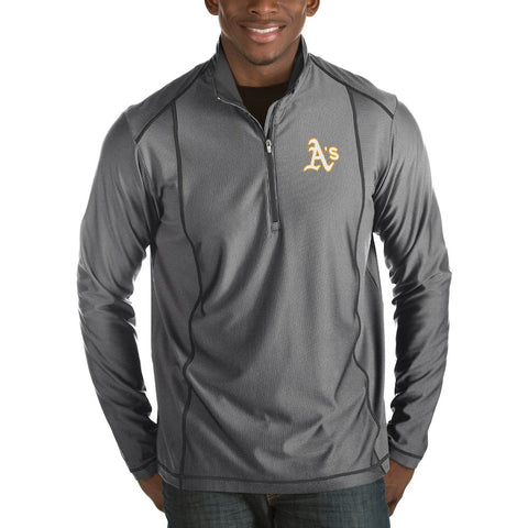 Oakland Athletics Antigua Tempo Half-Zip Pullover Jacket - Heathered Charcoal