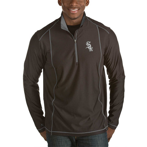 Chicago White Sox Antigua Tempo Half-Zip Pullover Jacket - Heathered Black