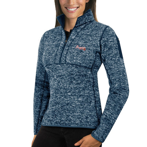 Atlanta Braves Antigua Women's Fortune Half-Zip Pullover Sweater - Heathered Navy