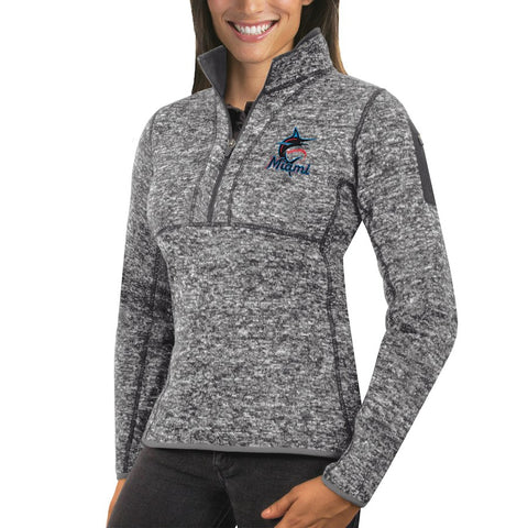 Miami Marlins Antigua Women's Fortune Half-Zip Pullover Sweater - Heathered Charcoal