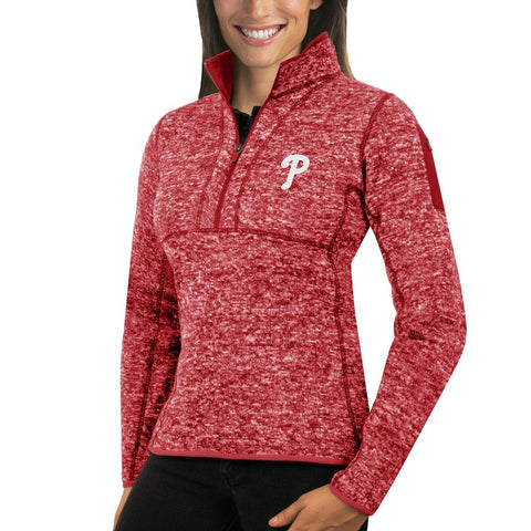 Philadelphia Phillies Antigua Women's Fortune Half-Zip Pullover Sweater - Heathered Red