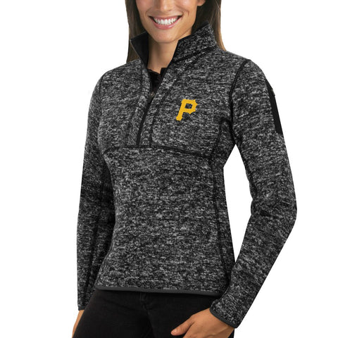 Pittsburgh Pirates Antigua Women's Fortune Half-Zip Pullover Sweater - Heathered Charcoal