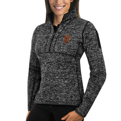 San Francisco Giants Antigua Women's Fortune Half-Zip Pullover Sweater - Heathered Black