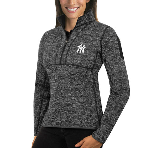 New York Yankees Antigua Women's Fortune Half-Zip Pullover Sweater - Heathered Navy