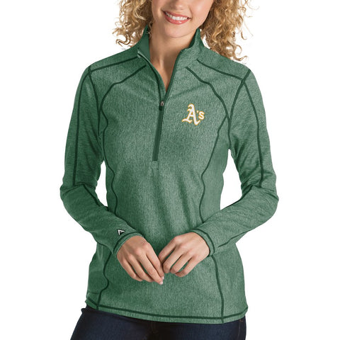 Oakland Athletics Antigua Women's Tempo Desert Dry 1/4-Zip Pullover Jacket - Heathered Charcoal