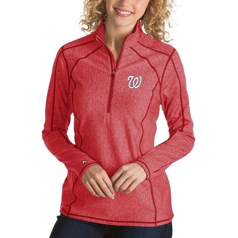 Washington Nationals Antigua Women's Tempo Desert Dry 1/4-Zip Pullover Jacket - Heathered Red