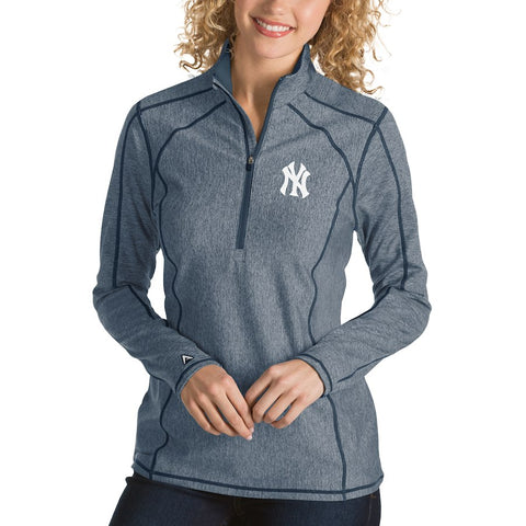 New York Yankees Antigua Women's Tempo Desert Dry 1/4-Zip Pullover Jacket - Heathered Charcoal