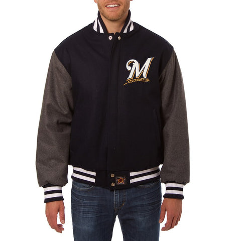 Milwaukee Brewers JH Design Two-Tone Wool Jacket - Navy/Gray