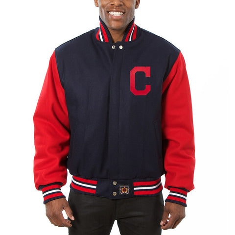 Cleveland Indians JH Design Two-Tone Wool Jacket - Navy/Red