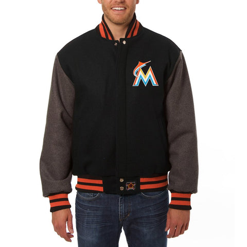 Miami Marlins JH Design Two-Tone Wool Jacket - Black/Gray