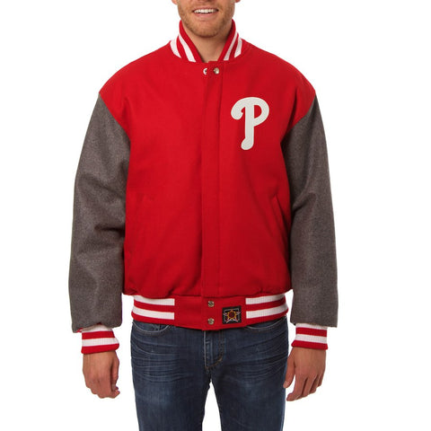 Philadelphia Phillies JH Design Two-Tone Wool Jacket - Red/Gray