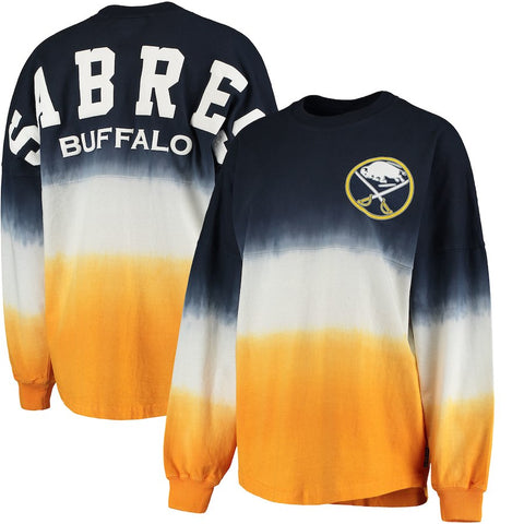 Buffalo Sabres   Women's Ombre Spirit Jersey Long Sleeve Oversized T-Shirt - Navy/Gold