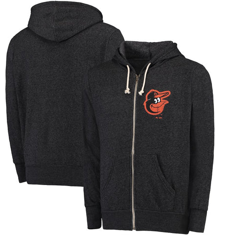 Baltimore Orioles Majestic Threads Distressed Tri-Blend Full-Zip Hoodie - Black