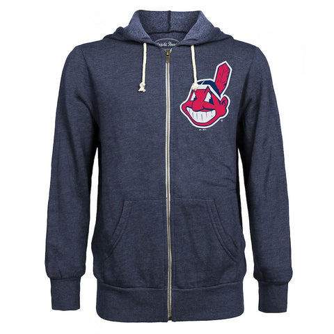 Cleveland Indians Majestic Threads Distressed Tri-Blend Full-Zip Hoodie - Navy