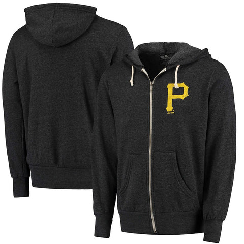 Pittsburgh Pirates Majestic Threads Distressed Tri-Blend Full-Zip Hoodie - Black