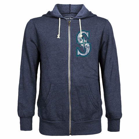 Seattle Mariners Majestic Threads Distressed Tri-Blend Full-Zip Hoodie - Navy