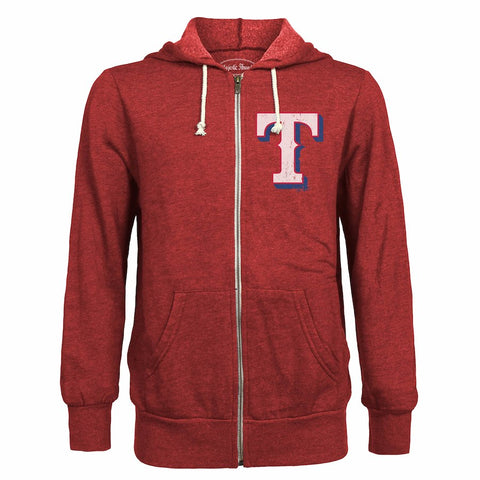 Texas Rangers Majestic Threads Distressed Tri-Blend Full-Zip Hoodie - Red