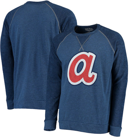 Atlanta Braves Majestic Threads Vintage Terry Crew Raglan Sweatshirt - Navy