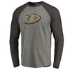 Anaheim Ducks Distressed Team Tri-Blend Raglan Long Sleeve T-Shirt - Gray/Black
