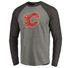 Calgary Flames Distressed Team Tri-Blend Raglan Long Sleeve T-Shirt - Gray/Black