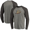 Anaheim Ducks Distressed Team Tri-Blend Raglan Long Sleeve T-Shirt - Gray/Black