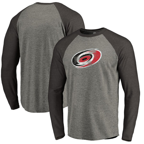 Carolina Hurricanes Distressed Team Tri-Blend Raglan Long Sleeve T-Shirt - Gray/Black