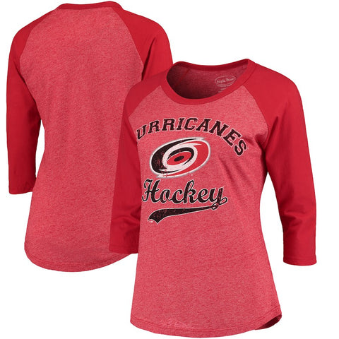 Carolina Hurricanes Majestic Threads Women's Softhand Three-Quarter Sleeve Raglan T-Shirt - Heathered Red