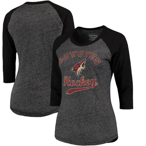 Arizona Coyotes Majestic Threads Women's Softhand Three-Quarter Sleeve Raglan T-Shirt - Heathered Black
