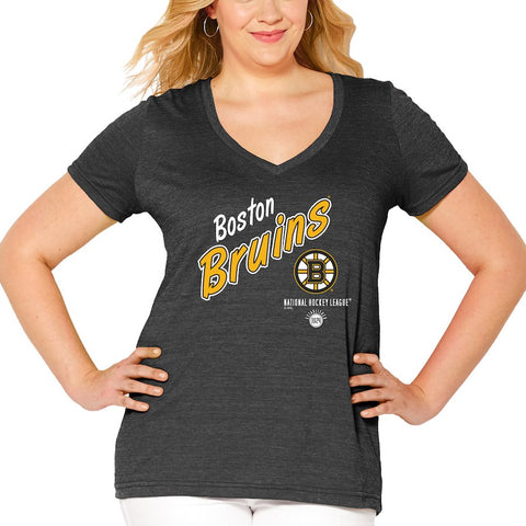 Boston Bruins Soft as a Grape Women's Plus Size Tri-Blend V-Neck T-Shirt - Black -