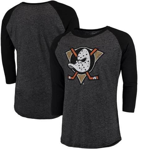 Anaheim Ducks Majestic Threads Tri-Blend 3/4-Sleeve Raglan T-Shirt - Black