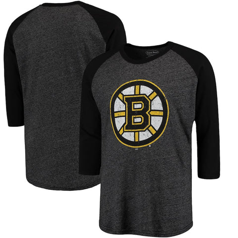 Boston Bruins Majestic Threads Tri-Blend 3/4-Sleeve Raglan T-Shirt - Black