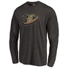 Anaheim Ducks Distressed Team Primary Logo Tri-Blend Long Sleeve T-Shirt - Black