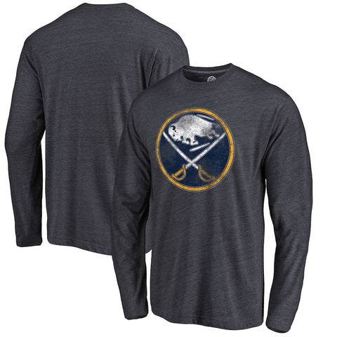 Buffalo Sabres Distressed Team Primary Logo 2 Tri-Blend Long Sleeve T-Shirt - Navy