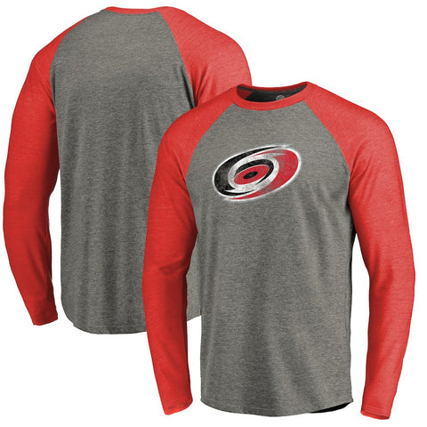 Carolina Hurricanes Distressed Team Tri-Blend Raglan Long Sleeve T-Shirt - Gray/Red
